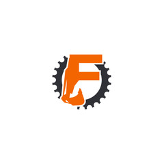 F Letter Logo Design with Excavator Creative Modern Trendy