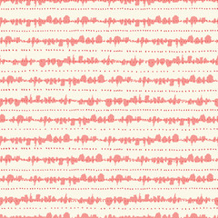 Monochrome Coral Tie-Dye Shibori Horizontal Stripes and Dots on Cream Background Vector Seamless Pattern