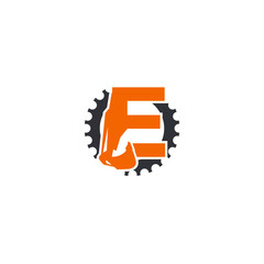 E Letter Logo Design with Excavator Creative Modern Trendy