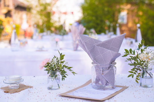table with flowers at a wedding party