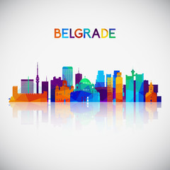 Belgrade skyline silhouette in colorful geometric style. Symbol for your design. Vector illustration. - obrazy, fototapety, plakaty