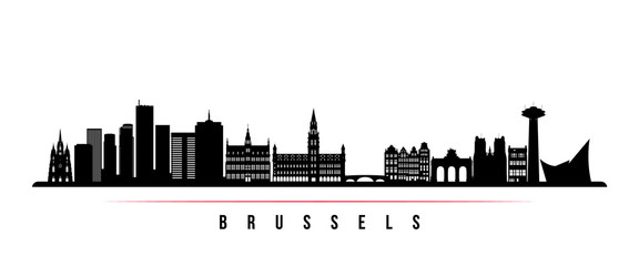 Brussels skyline horizontal banner. Black and white silhouette of Brussels, Belgium. Vector template for your design. © greens87