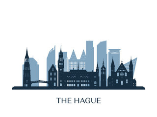 The Hague skyline, monochrome silhouette. Vector illustration. - obrazy, fototapety, plakaty