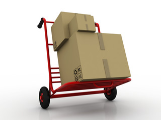 3d rendering Cardboard boxes in shopping cart
