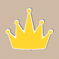  Fun cartoon crown with decoration elements on background. Yellow diadem for princess and queens on background.