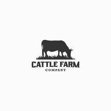 Cow with grass livestock, Farm Logo Icon Design Template Vector