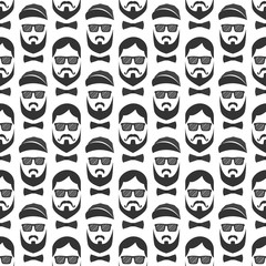 Bearded hipster seamless pattern with glasses. Vector illustration.