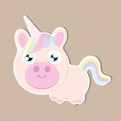 Unicorn vector icon. portrait horse sticker, patch badge. Magic cartoon fantasy cute animal. Rainbow horn, pink hair. Dream symbol. Design for children