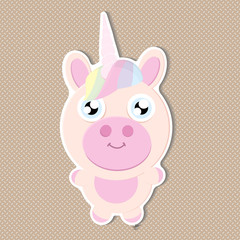 Obraz na płótnie Canvas Unicorn vector icon. portrait horse sticker, patch badge. Magic cartoon fantasy cute animal. Rainbow horn, pink hair. Dream symbol. Design for children
