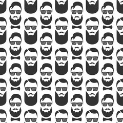 Bearded hipster seamless pattern with glasses. Vector illustration.