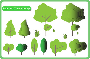 Set of trees paper art concept. Vector art and illustration.