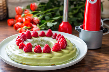 Homemade Modern Pistachio and Raspberry Cake for Birthday