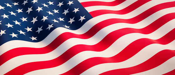 Waving flag of United States - Flag of America - 3D illustration - obrazy, fototapety, plakaty