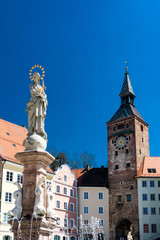 Fountain and European architecture
