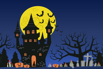 Halloween theme with big moon night