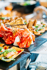 Breakfast Buffet Concept, Breakfast Time in Luxury Hotel, Brunch with Family in Restaurant, Salami...