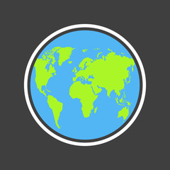 Earth globe isolated on color background. Flat planet icon. Vector illustration.