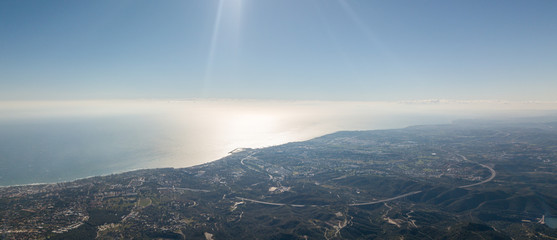 aerial panoramic views from the mountain la concha of marbella city in Malaga, Spain