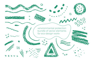 Environmentally friendly icons, environmental protection elements, beauty products, organic concept, healthy food, green brushes - modern raw textures. elements collection for eco-design work.