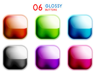 Set of web shiny square buttons, glass style glossy design elements.
