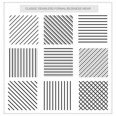 A set of 9 seamless classic lines pattern in black and gray shades for office/formal shirt print/banner background etc