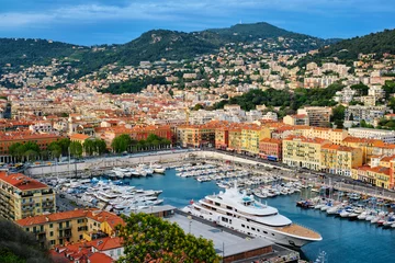 Fototapete Villefranche-sur-Mer, Französische Riviera Blick auf den alten Hafen von Nizza mit Yachten, Frankreich