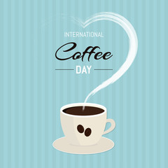 Cup of coffee with coffee beans decoration. Banner, poster or greeting card