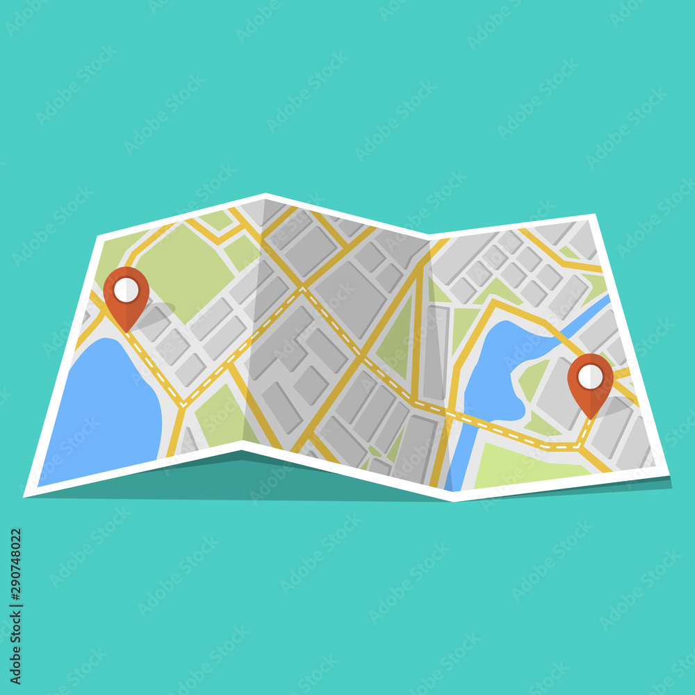 Poster map with gps navigation and points on it. finding the way concept. vector illustration.