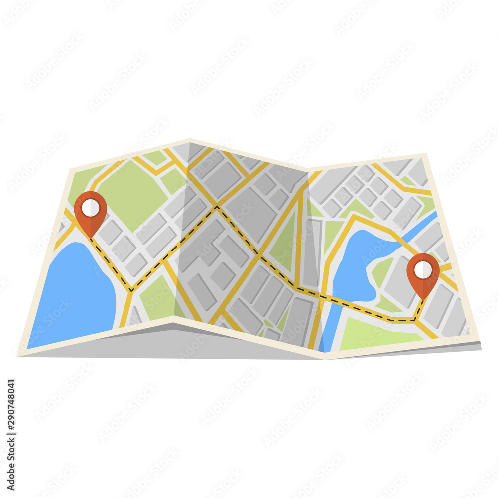 Poster map with gps navigation and points on it. finding the way concept. vector illustration.