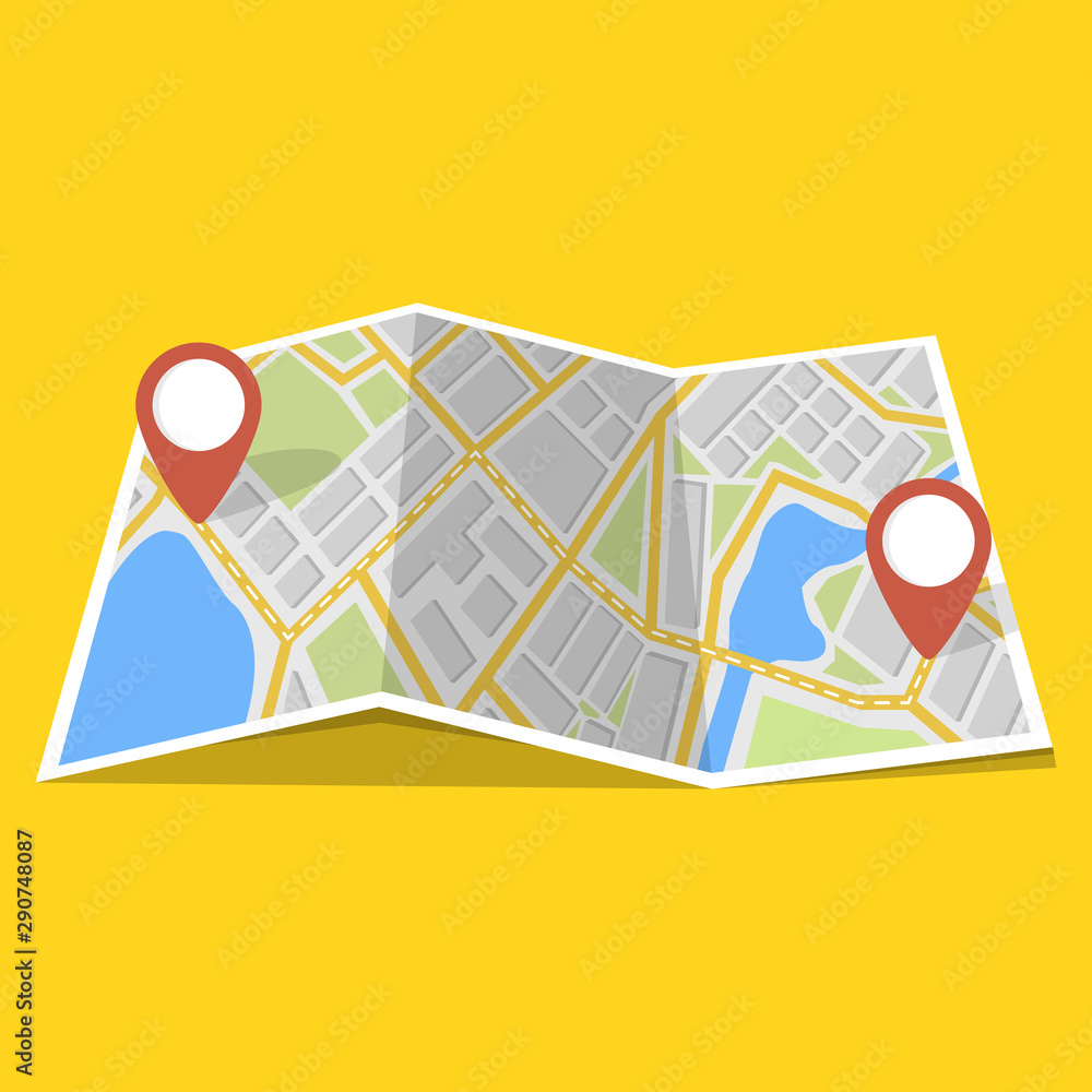 Poster map with gps navigation and points on it. finding the way concept. vector illustration.