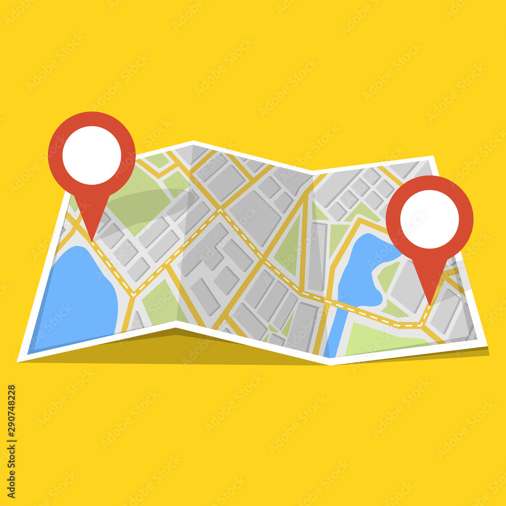Poster map with gps navigation and points on it. finding the way concept. vector illustration.