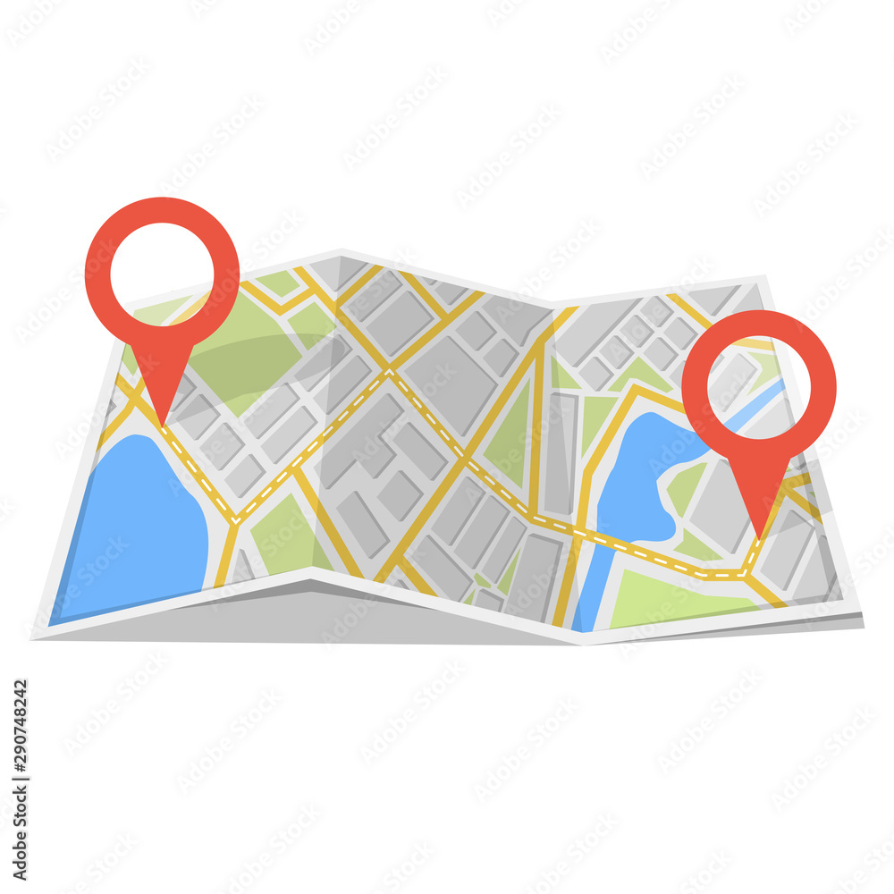 Poster map with gps navigation and points on it. finding the way concept. vector illustration.