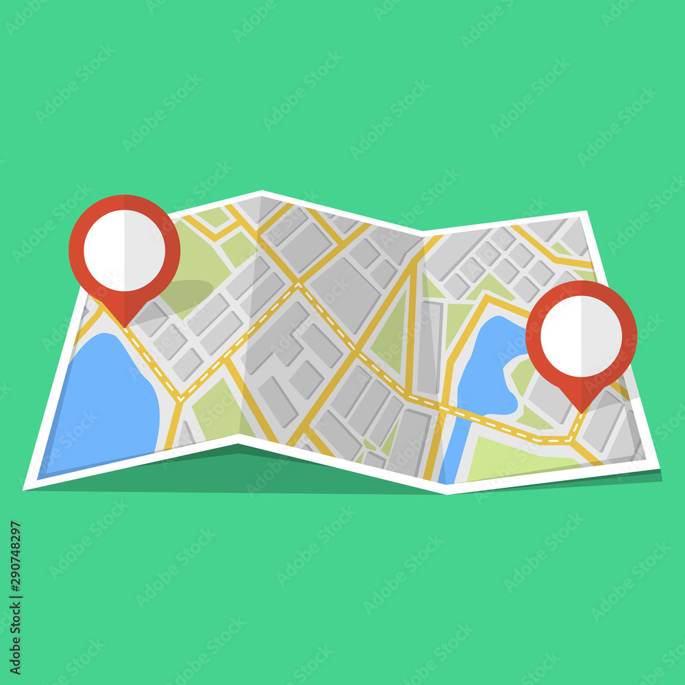 Poster map with gps navigation and points on it. finding the way concept. vector illustration.