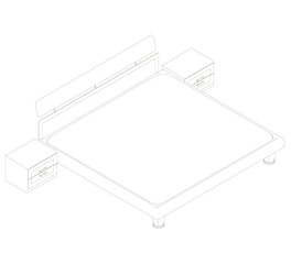 The contour of the bed with bedside tables. View isometric. Vector illustration.