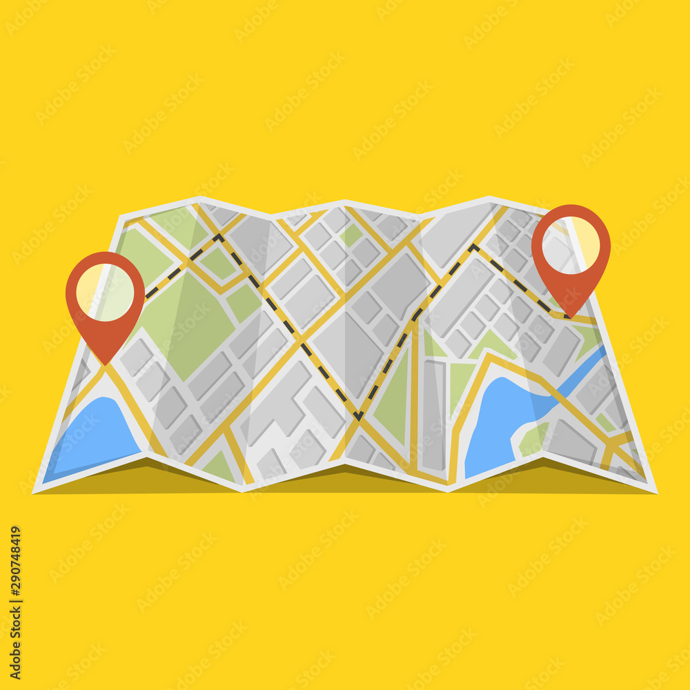 Poster map with gps navigation and points on it. finding the way concept. vector illustration.