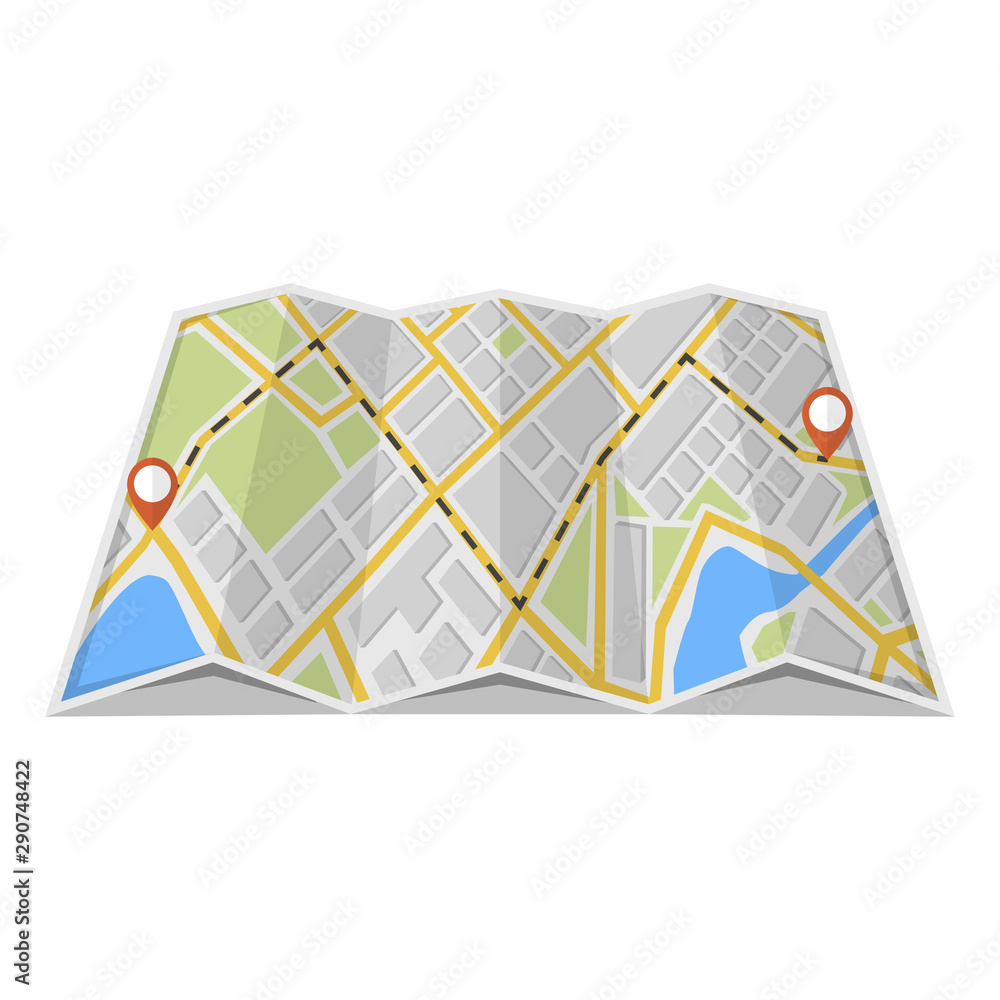 Poster map with gps navigation and points on it. finding the way concept. vector illustration.