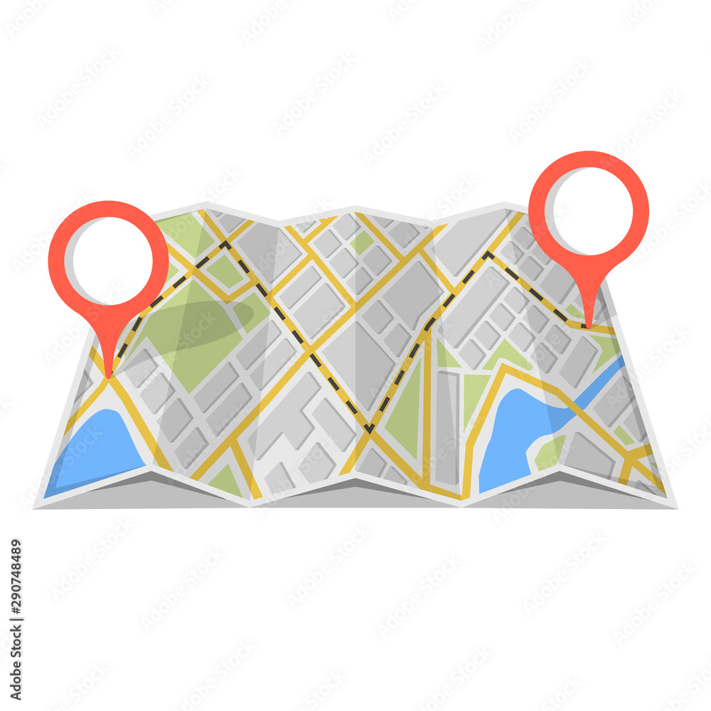 Poster map with gps navigation and points on it. finding the way concept. vector illustration.