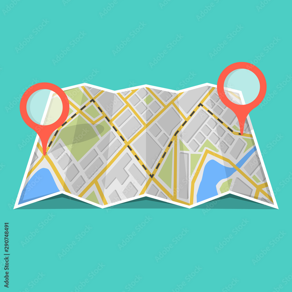 Poster map with gps navigation and points on it. finding the way concept. vector illustration.