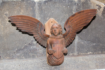 Painted carved wooden angel