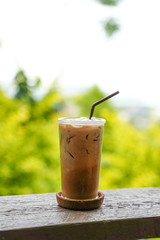 Fresh Ice coffee with beautiful bokeh Background