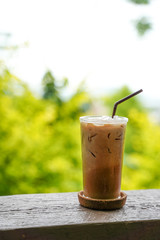 Fresh Ice coffee with beautiful bokeh Background