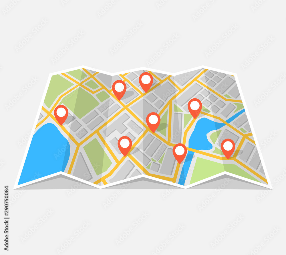 Poster city map with navigation. finding the way concept. vector illustration.