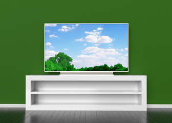 Smart 4k TV Mock-Up In Living Room 3D Render