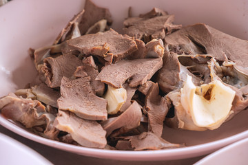 Sliced Boiled Pork Heart Asian Food.