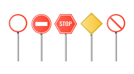 Set of road signs isolated on transparent background. Vector illustration. 