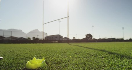 Young adult female rugby player on a rugby pitch - Powered by Adobe