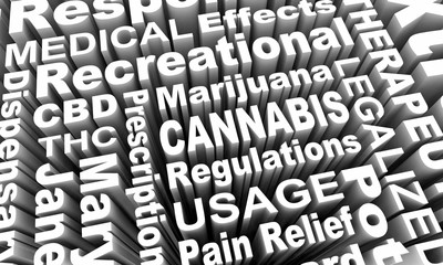 Cannabis Medical Marijuana CBD Legalized Word Collage 3d Illustration