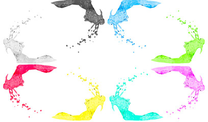 Colorful Water,ink splashing isolated on white background