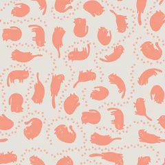 Fotobehang Seamless pattern with cats in different poses and cat's track in a naive style. Vector illustration © tiena