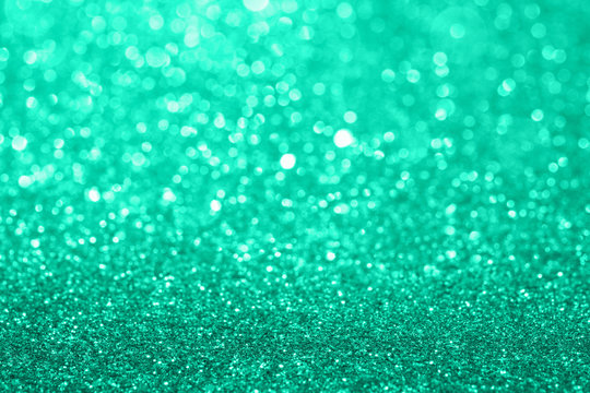 Abstract Composition. Mint Green Glitter Light Background With Beautiful Bokeh